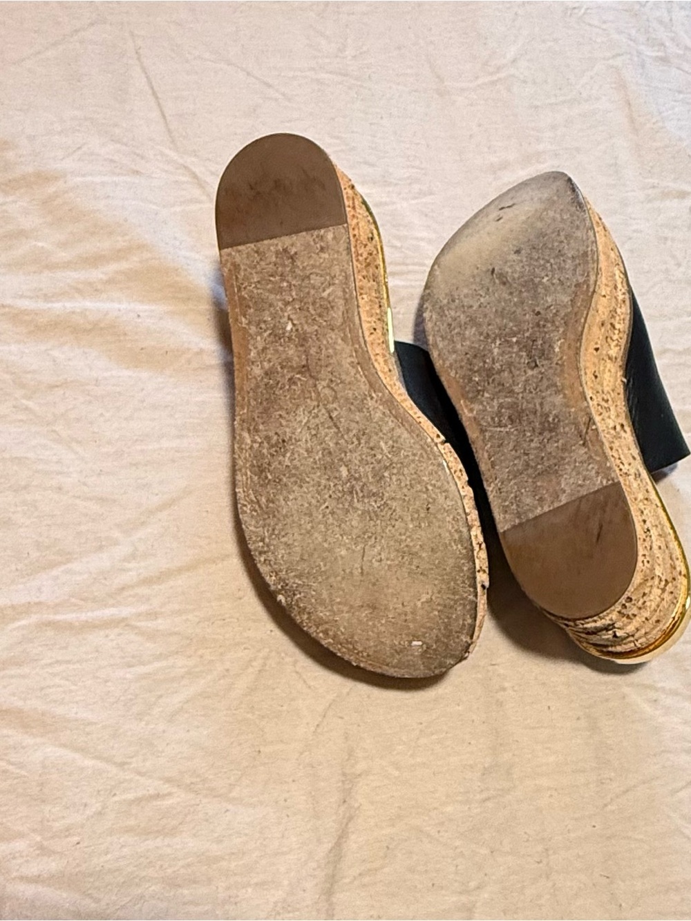 Chloe Black Leather Cork Platform Wedge Slide with Gold Trim, size 8.5 - Picture 4 of 6
